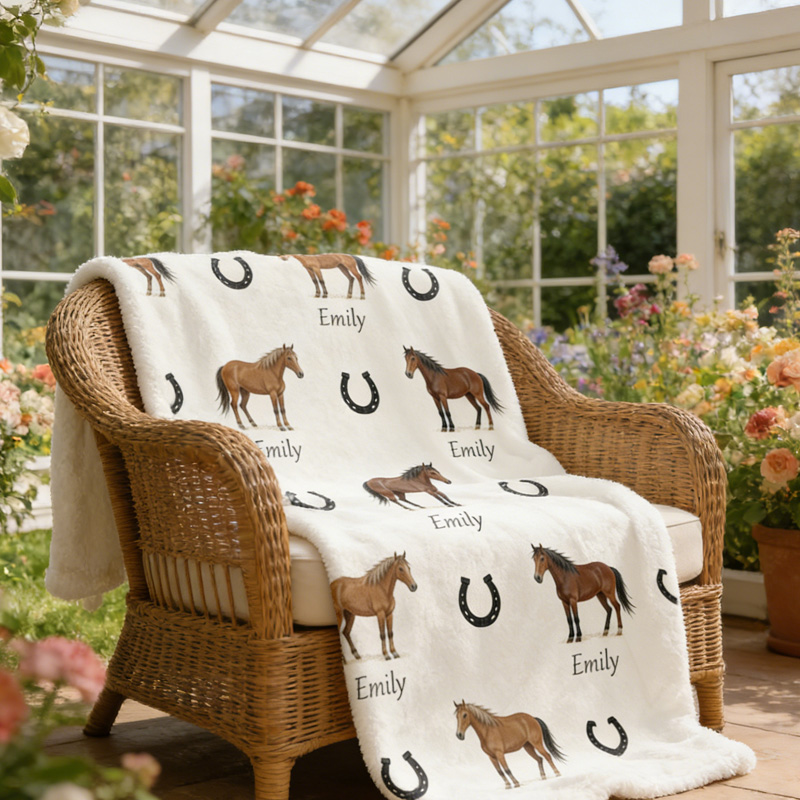 Personalized Horse Name Custom Throw Blanket Gift for Riding Lovers Equestrian Lovers