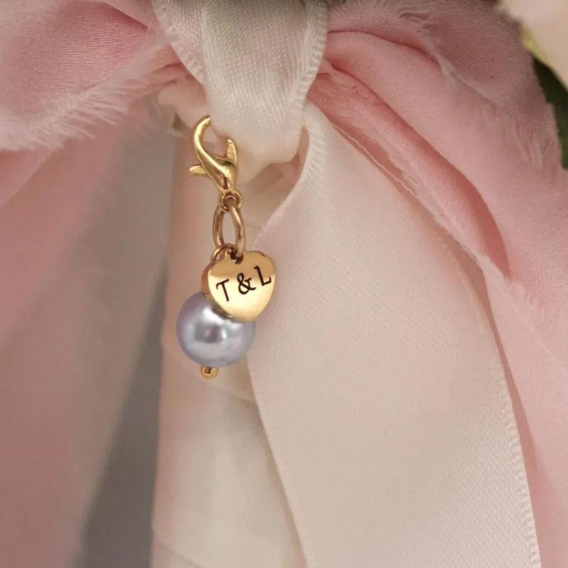 Personalized Custom Name Wedding Gift Something Blue Charm Bridal Accessory for Bride Blue Bouquet Clip with Pearl
