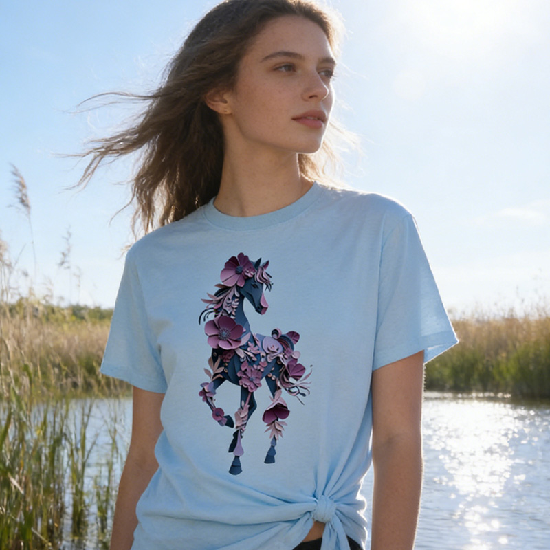 Personalized Birth Month Flower Floral Horse T-Shirt Western Shirt Boho Nature Lover Animal Lover Gift for Equestrain Lovers