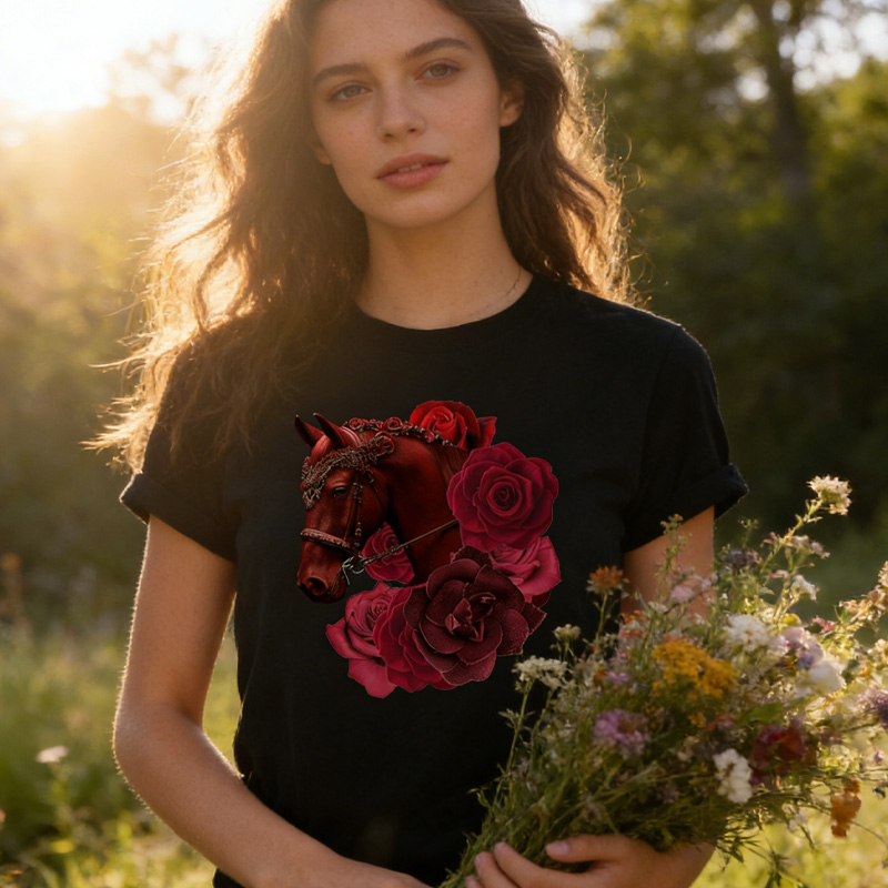 Personalized Birth Month Flower Floral Horse T-Shirt Western Shirt Boho Nature Lover Animal Lover Gift for Equestrain Lovers