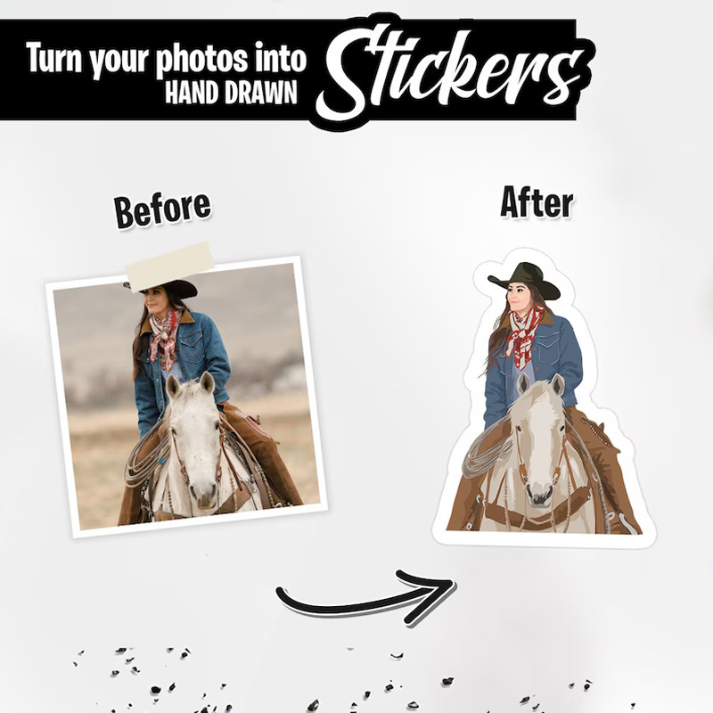 Personalized Horse Stickers Equestrian Horseback Riding Stickers Photo Drawing for Equestrian Lovers