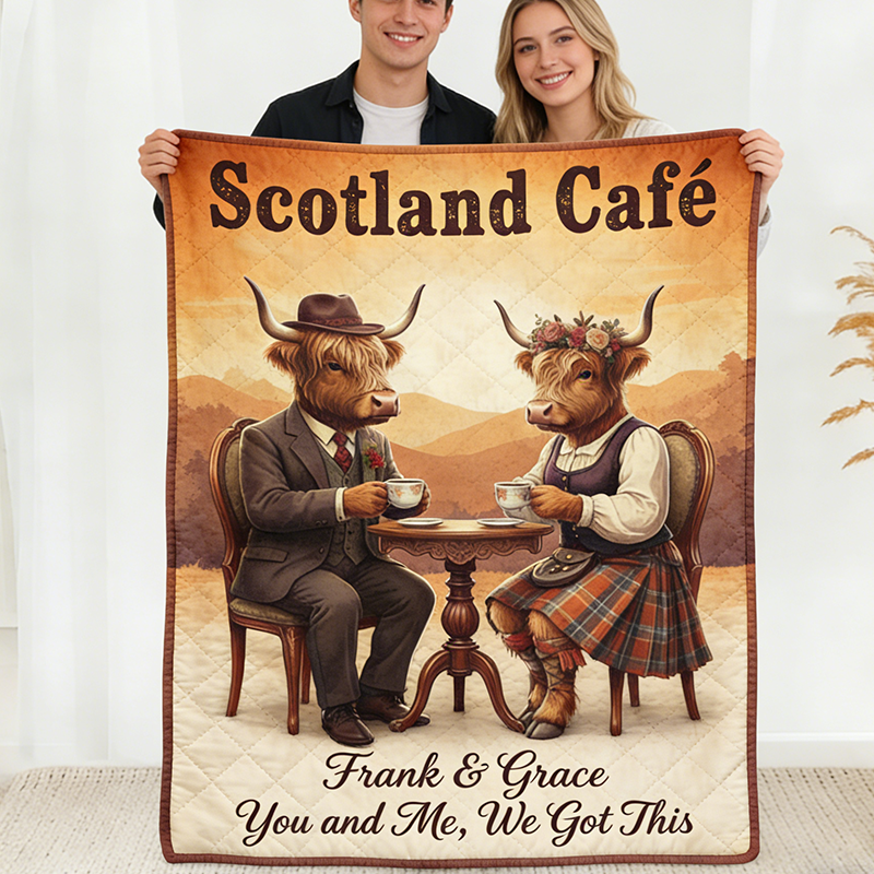 Personalized You and Me We Got This Highland Cow Blanket Scotland Highland Couple Throw Blanket 