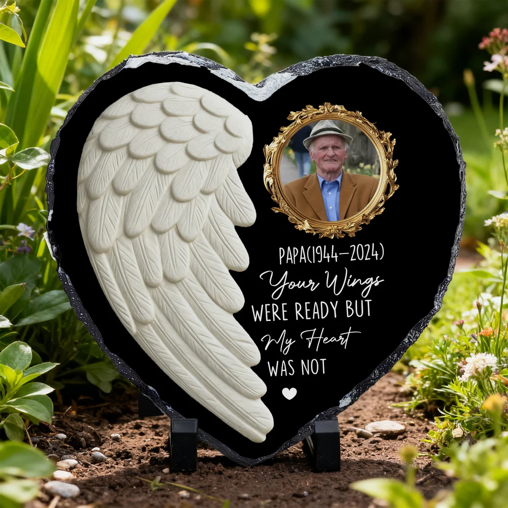 Personalized Angel Wing Heart Memorial Photo Garden Stone with Name Garden Decoration Memorial Gift for Loss of a Loved One Pet Owners