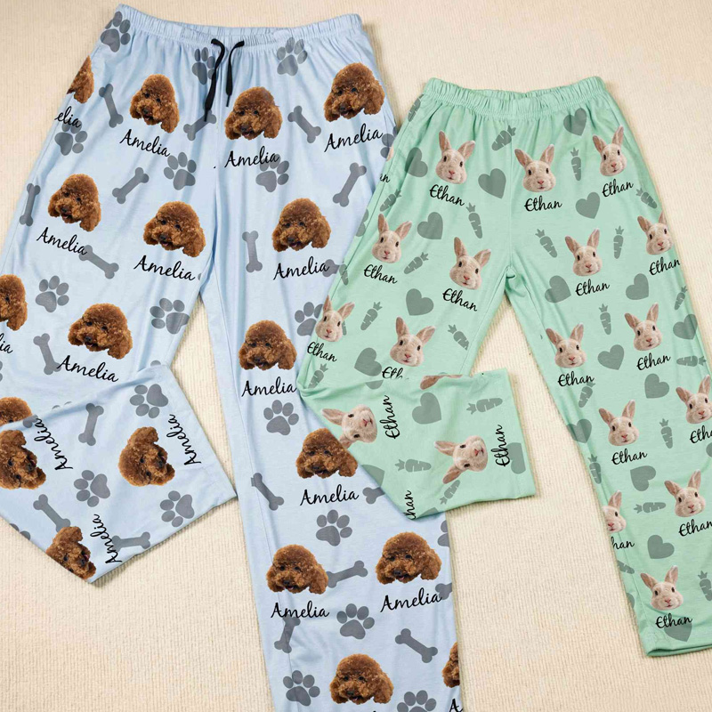 Personalized Cute Pet Face Name Pattern Soft Cozy Sleepwear Comfortable Matching Family Lounge Wear Kid Pajama Pants