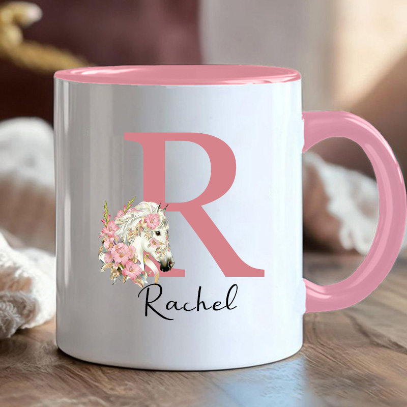 Personalized Birth Flower Horse Mug Ceramic Cup Gift for Horse Riding Equestrian Lovers