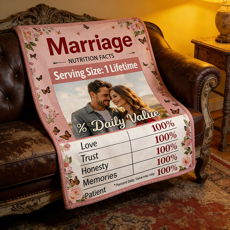 Personalized Marriage Nutrition Facts Blanket Funny Couple Throw Blanket Marriage Gift Anniversary Gift for Couple Newlywed Gift