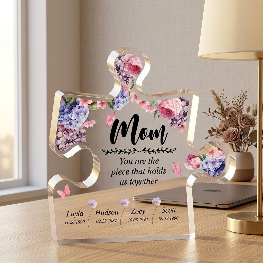 Personalized Puzzle Piece Acrylic Plaque – ‘Mom,You Are the Piece That Holds Us Together’ Mother’s Day Gift