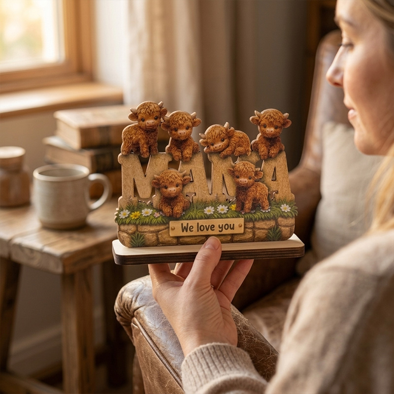 Cute Highland Cow Family Figurine Gift Rustic Farmhouse Style Home Decoration Collectible Sculpture Keepsake
