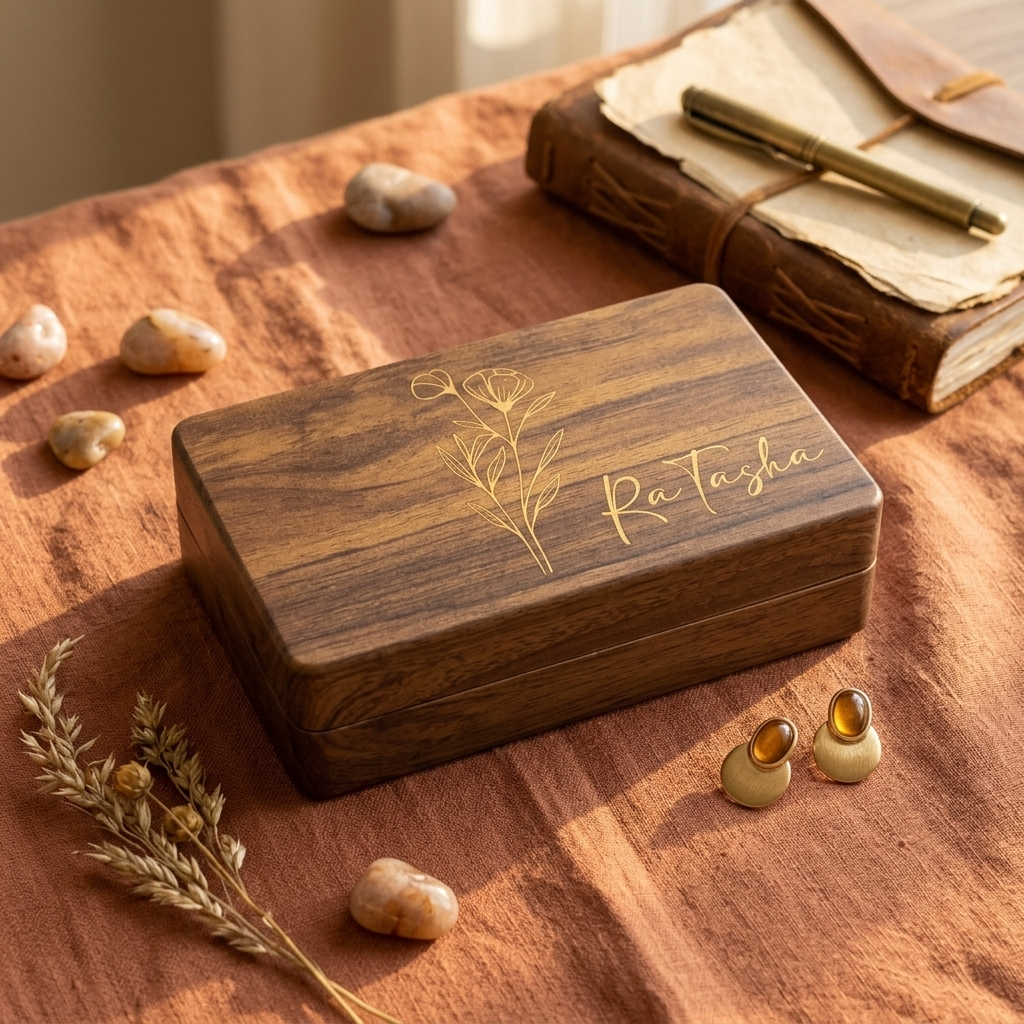 Personalized Walnut Jewelry Box with Name Engraving Mother's Day Gift for Mom