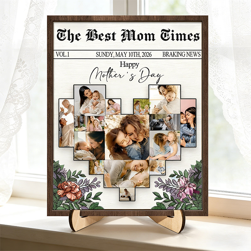 Personalized The Best Mom Sign Custom Two-layer Wooden Plaque with Stand Gift for Mom Birthday Mother's Day