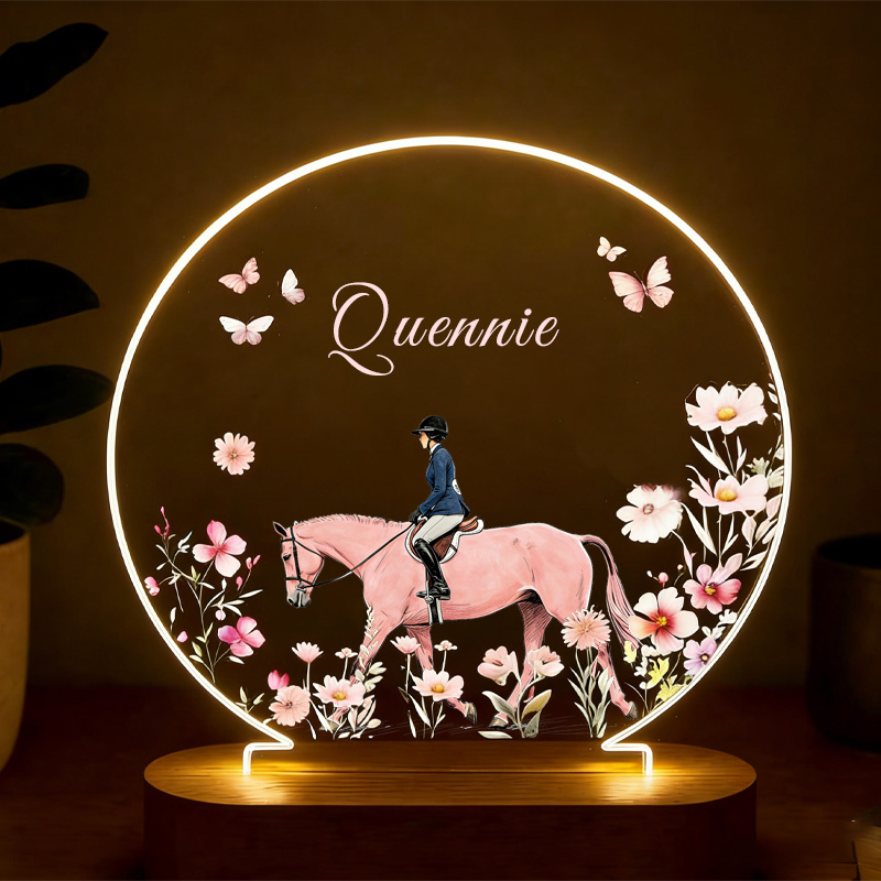 Personalized Floral Horse LED Night Light Horse Gifts for Girls for Riding Lovers and Equestrian Lovers 
