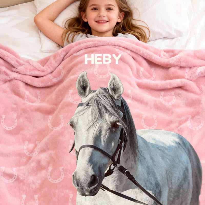 Personalized Horse Lover Painted Horse Photo Horseshoe Print Multicolor Soft Throw Blanket