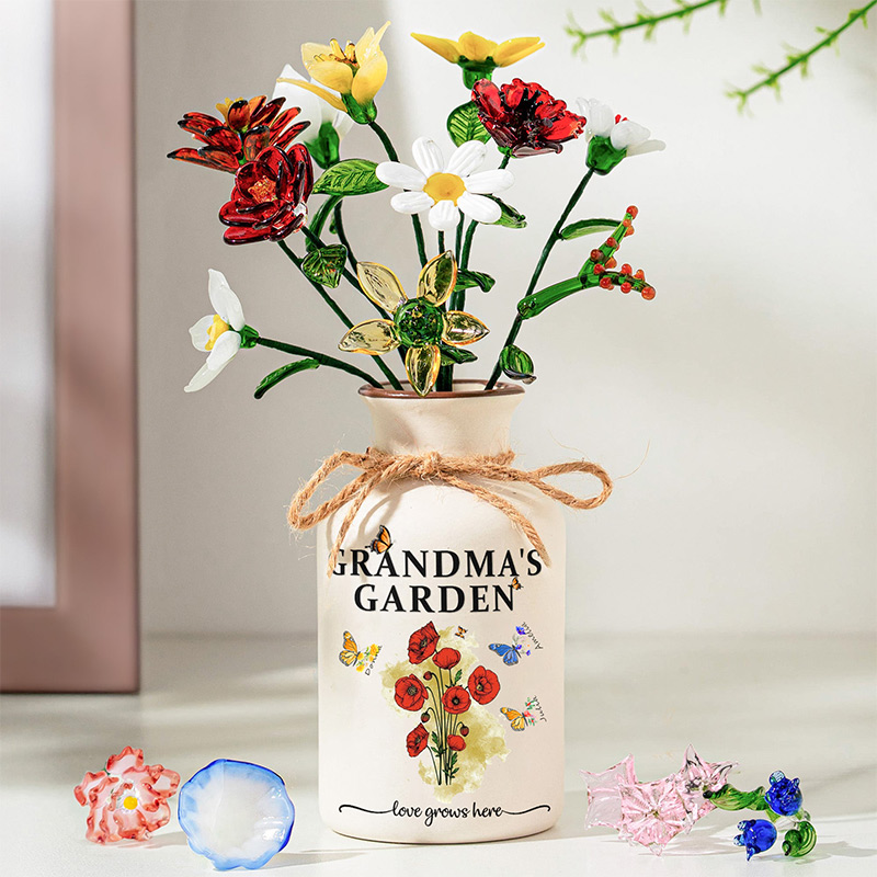 Personalized Grandma's Garden Vase Custom Birth Flower Vase for Nanny Grandma Mom Mother's Day Gift with Grandkids Names