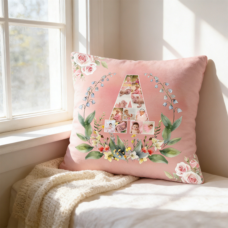 Personalized New Mom Birth Flower Pillow with Baby Photos Happy 1st Mother's Day Throw Pillow Mothers Day Gift For Mom