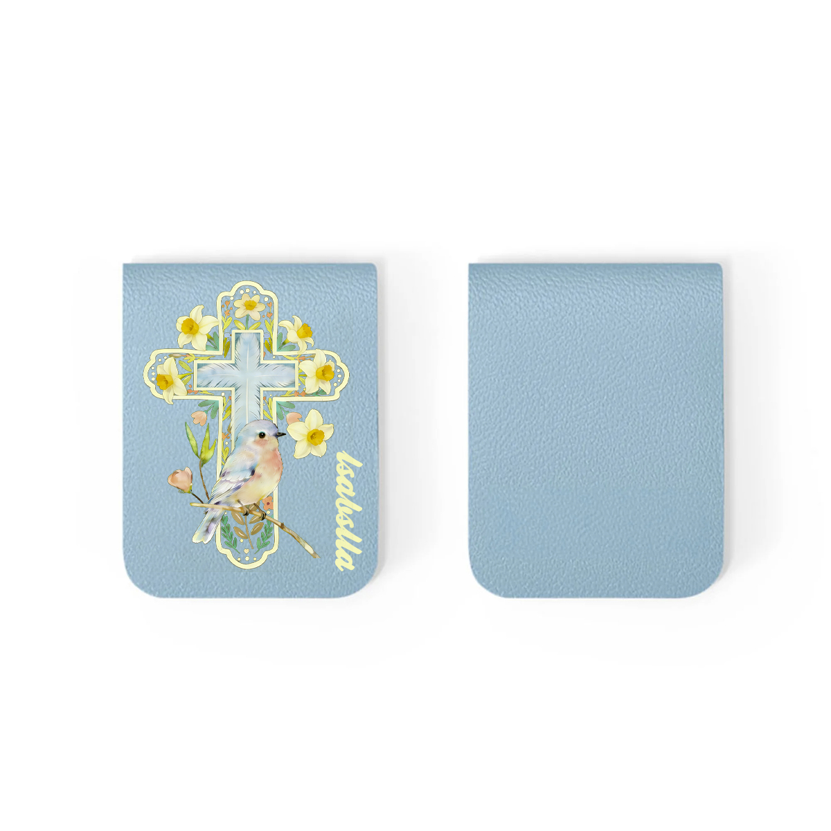 Daffodil Robin Cross Bookmark, Christian Reading Gift, Customizable with Name, Leather Artistic Book Clip Book Lover Gift 