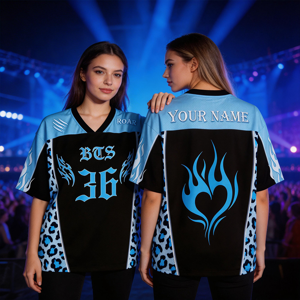 Personalized Name and Number Jersey Shirt – Custom Flame Wing Team Shirt with Animal Print