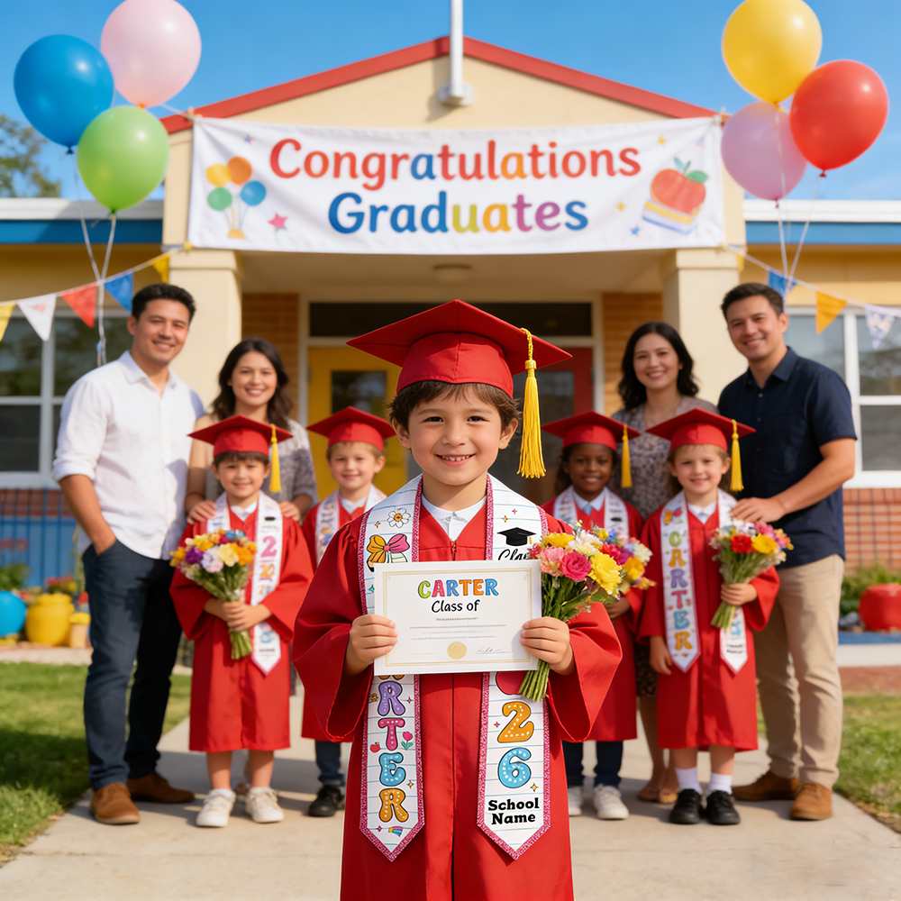 Custom Name Kids Graduation Stole Personalized Graduation Sash for Preschool Kindergarten or Elementary Students Class of 2026 Celebration Gift for Boys and Girls