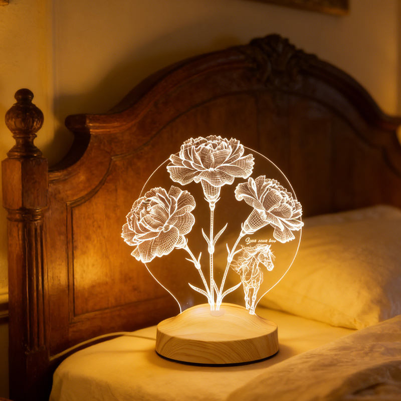 Personalized Birth Month Flower Horse LED Night Light Horse Gifts for Riding Lovers and Equestrian Lovers 