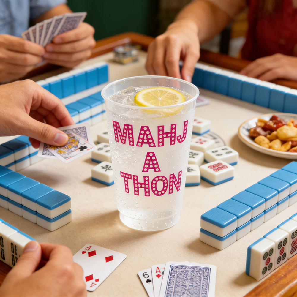 Mahjong MAHJ A THON 16 oz Reusable Plastic Cups for Mahjong Party or Game Night