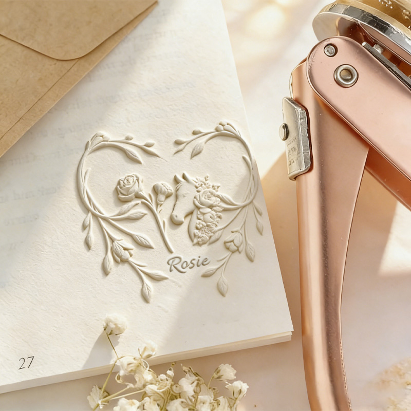 Personalized Birth Flower Horse Book Embosser Stamp Hand Held Embosser with Name Gift for Equestrain Lovers