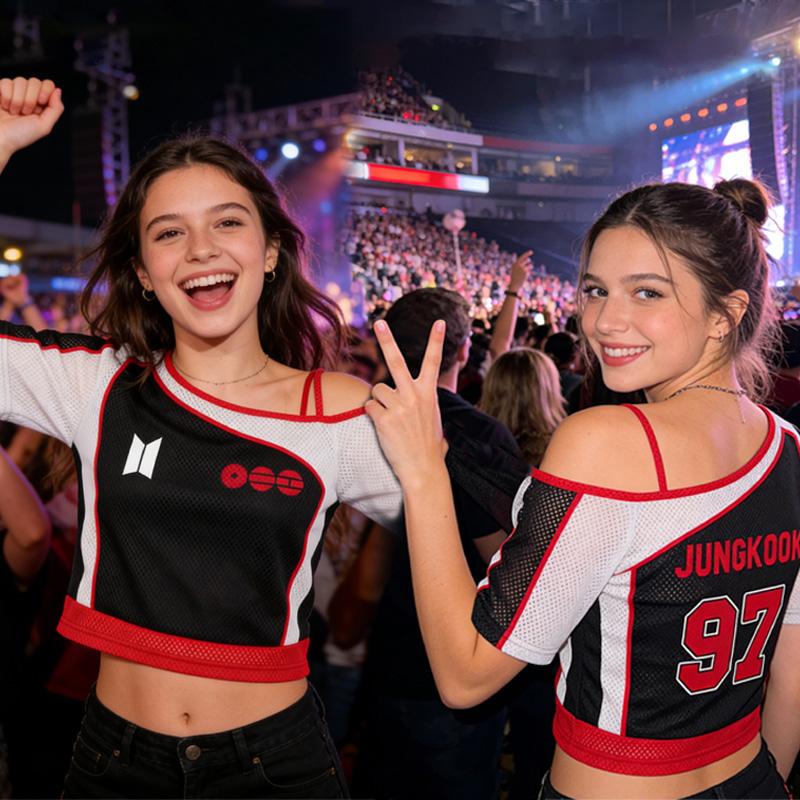 Personalized Kpop Inspired Sports Style Off Shoulder Black Red White M