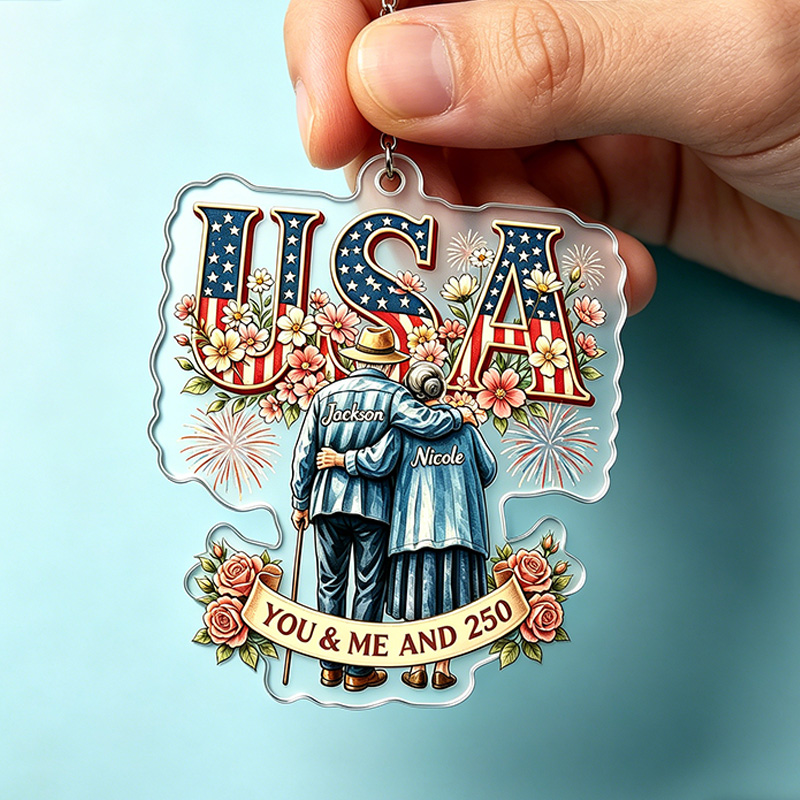 Personalized Couple Car Ornament USA 250 Years Freedom Car Ornament for Couple Old Couple Gift