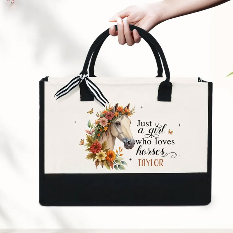 Personalized Horse Tote Bag Trainer Canvas Tote Bag Anniversary Gift for Equestrain Lovers