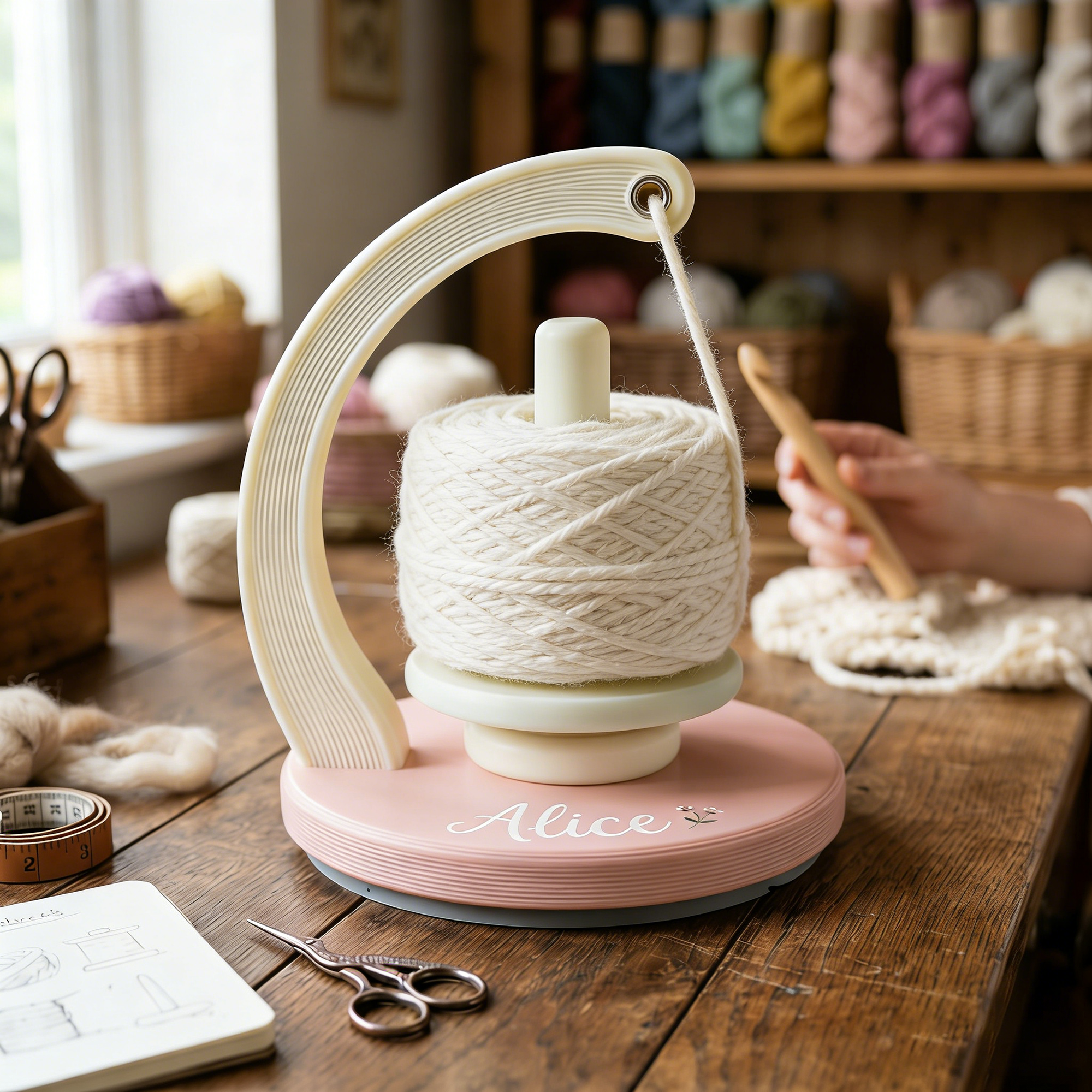 Personalized Hand-Crank Yarn Ball Winder – Manual Wool Spinner for Crochet & Knitting, Custom Name Craft Tool