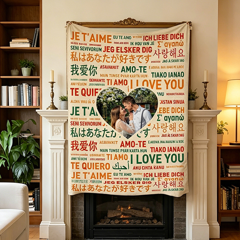 Personalized Love in All Languages Couple Blanket with Names Couple Anniversary Gift Wedding Gift for Newlyweds