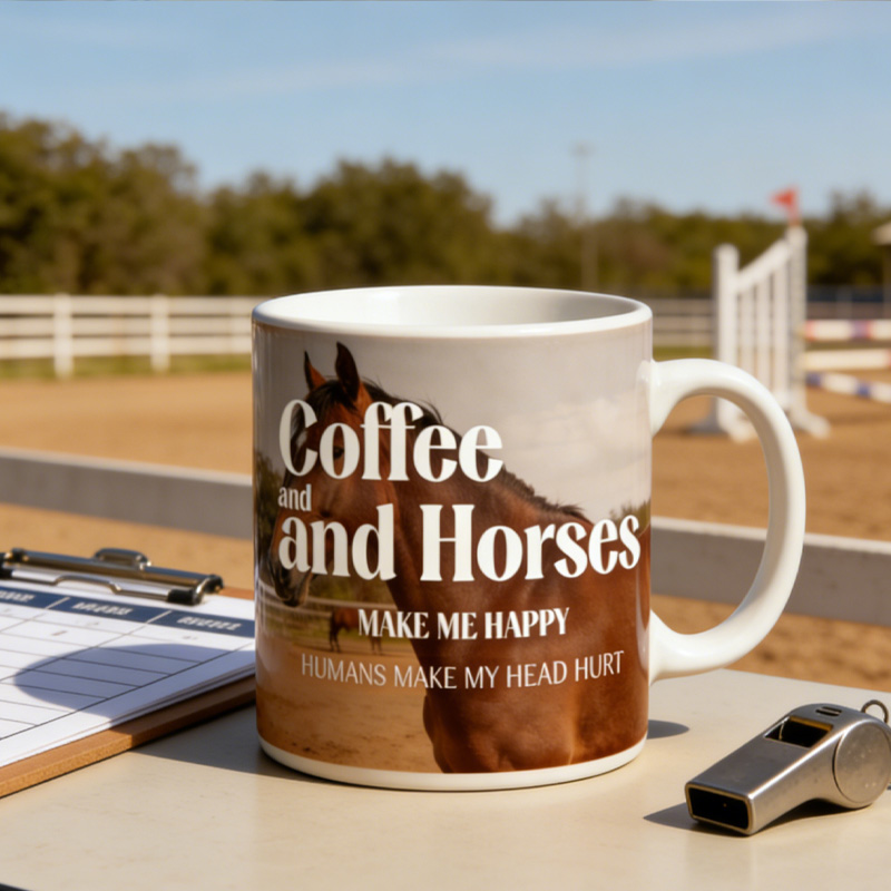 Personalized Horse Photo Background Coffee Mug Elegant Ceramic Cup Gift for Horse Riding Equestrian Lovers