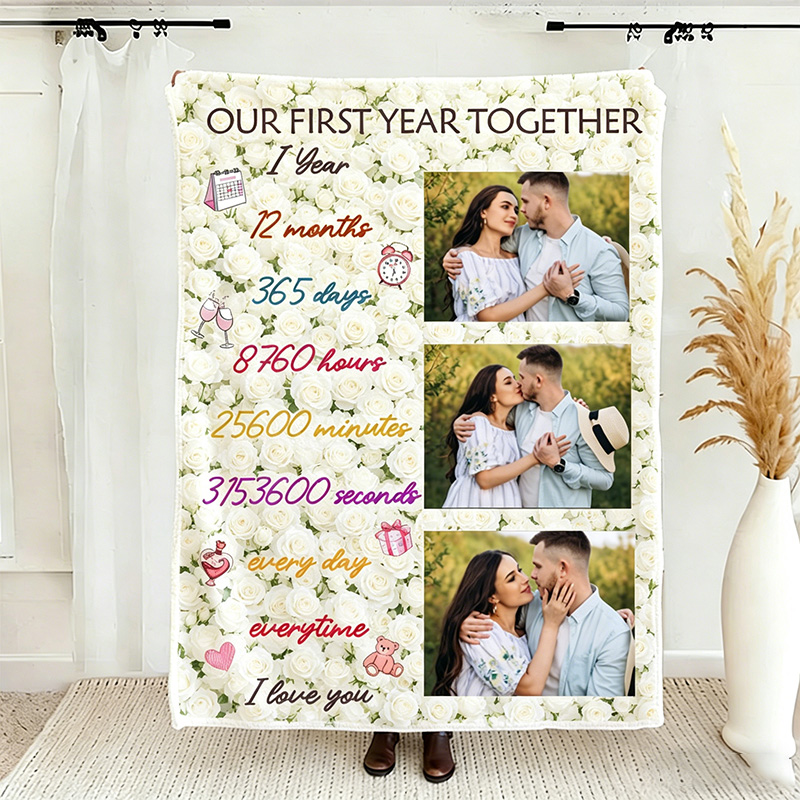 Personalized Our First Year Together Couple Blanket Photo Blanket for Couple Anniversary Gift for Her 