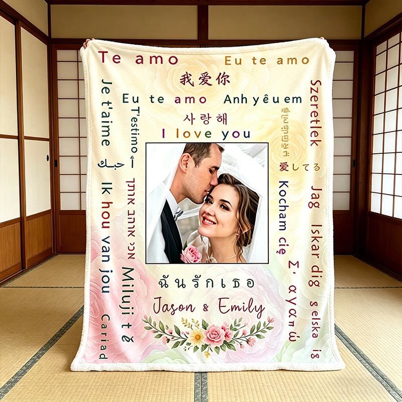 Personalized Love in Different Language Couple Blanket with Names Couple Anniversary Gift Wedding Gift for Newlyweds