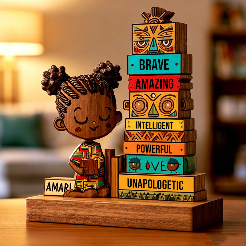 Personalized Wooden Affirmation Plaque Custom Name Empowerment Blocks for Kids, Brave & Unapologetic Book Lover Decor