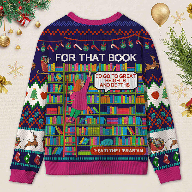Personalized Library Slogan Witty Ugly Sweater Holiday Gift for Librarians