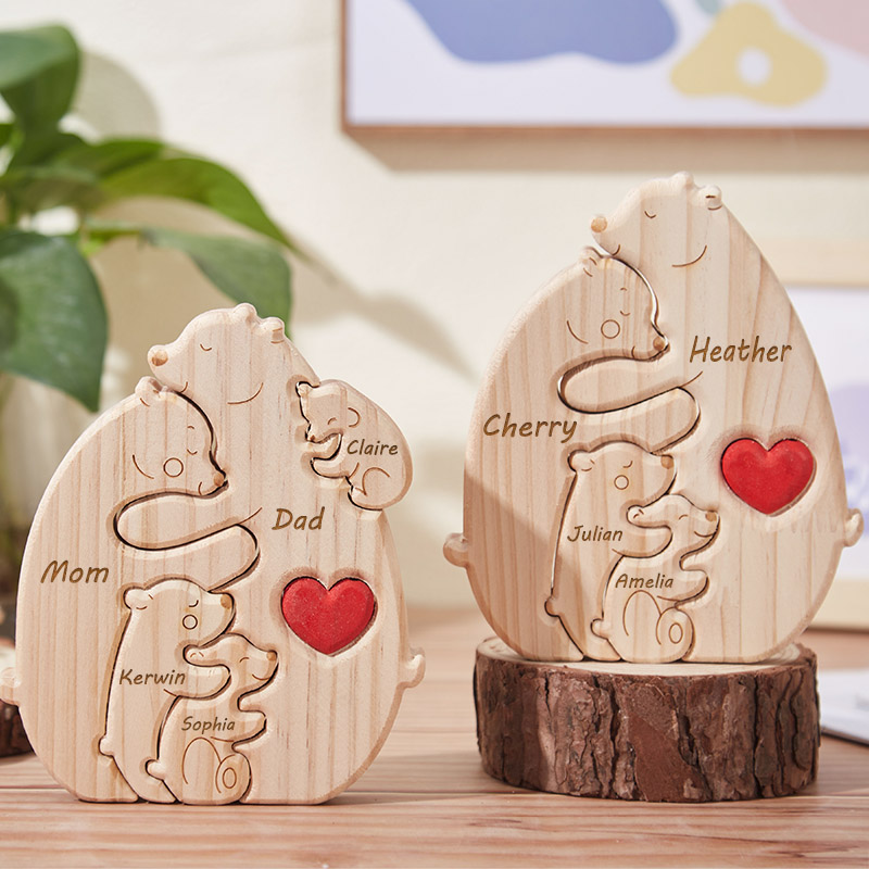 Personalized Wooden Bear Family Puzzle Custom Engraved Name Puzzle for Family Home Decor Family Keepsake Gift for Mum New Dad Anniversary Gifts