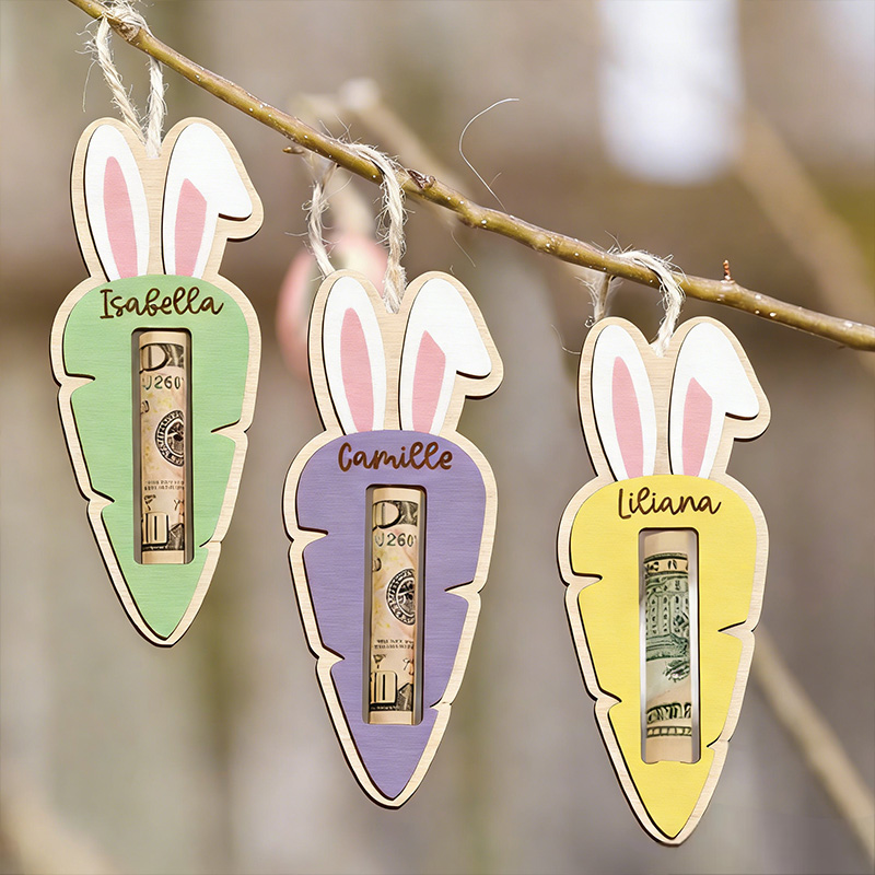 Personalized Easter Carrot Money Holder Bunny Ear Cash Gift Tag for Kids Easter Baskets