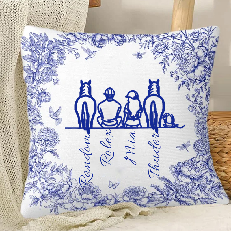 Personalized Toile De Jouy Horse Character Throw Pillow Cover Your Silhouette Always With Me Home Decor Birthday Gift for Equestrain Lovers