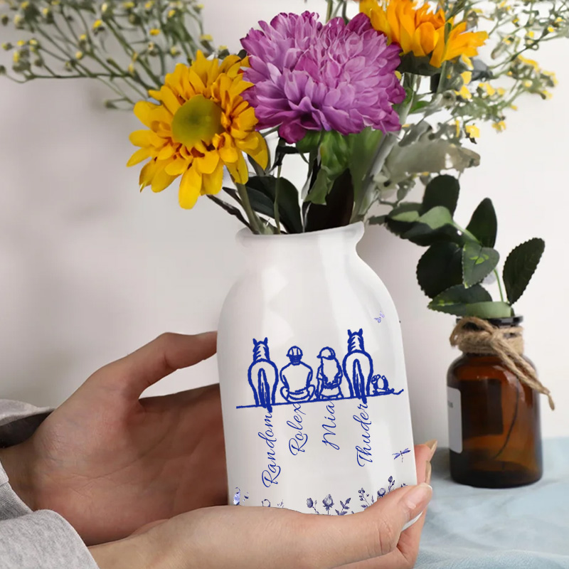 Personalized Toile De Jouy Ceramic Flower Vase Home Decor Birthday Gift for Equestrain Lovers