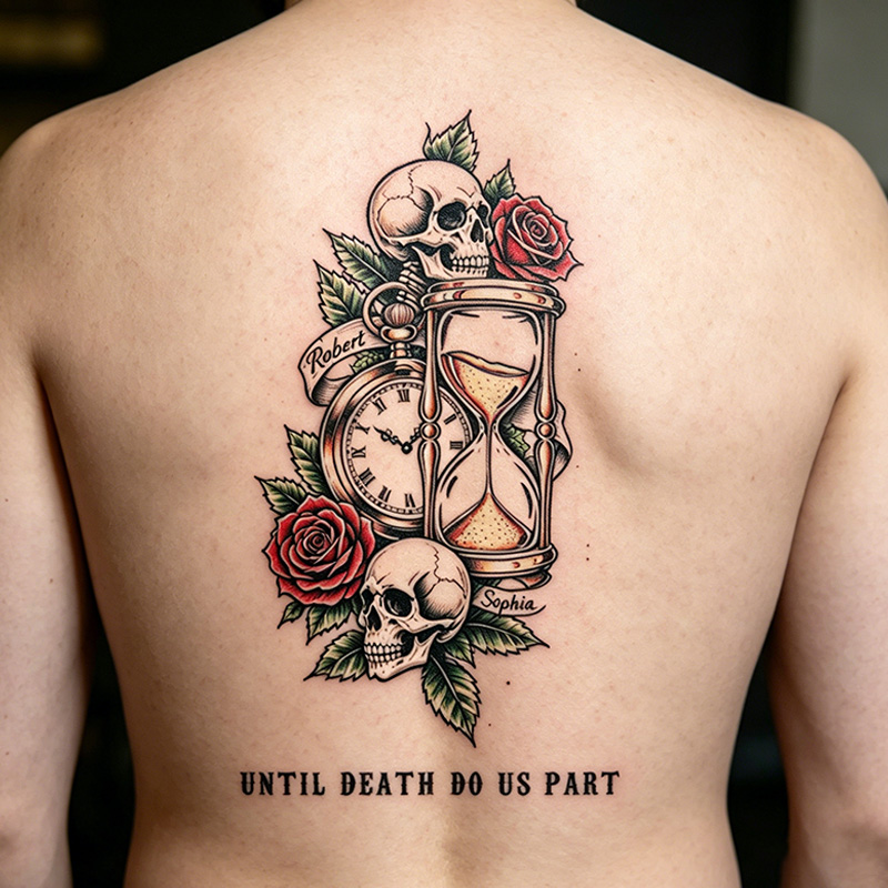 Personalized Until Death Do Up Part Couple Temporary Tattoo with Name Skeleton Couple Temporary Tattoo