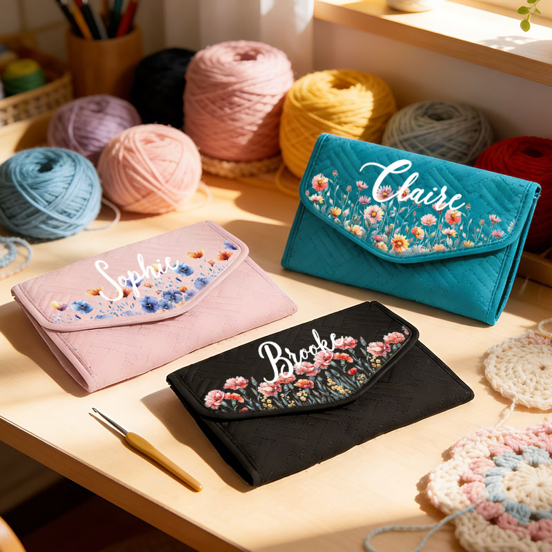 Personalized Birth Flower Foldable Crochet Hook Organizer with Name Knitting Accessories Mother's Day Gift for Crochet Enthusiasts