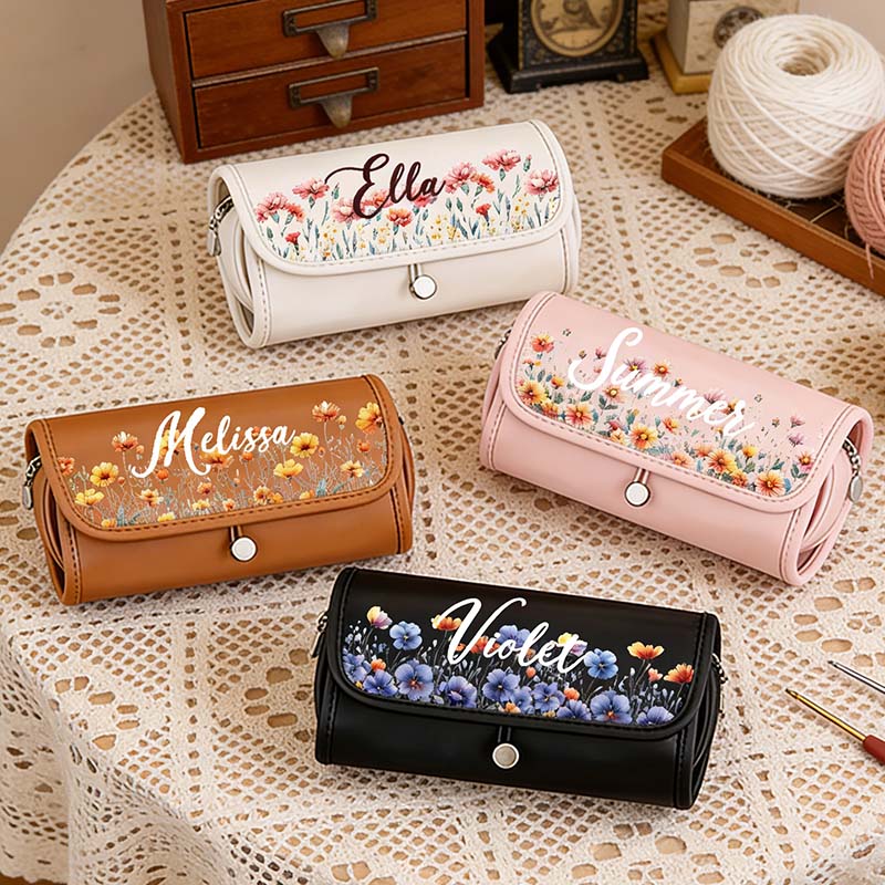 Personalized Birth Flower Roll Crochet Hook Organizer with Name Knitting Accessories Mother's Day Gift for Crochet Enthusiasts