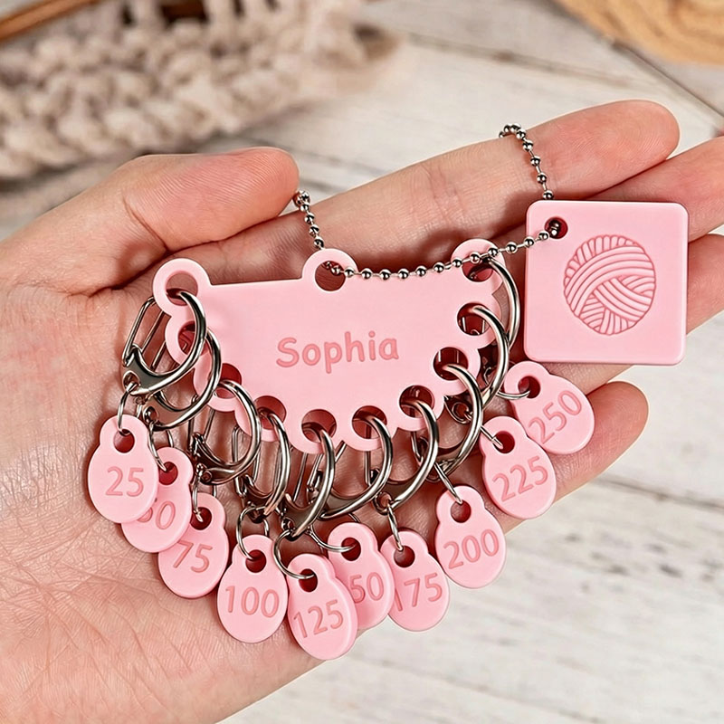 Personalized Removable Plastic Counting Number Stitch Markers Charm with Engraved Name and Holder Birthday Gift for Crochet Knitting Lovers