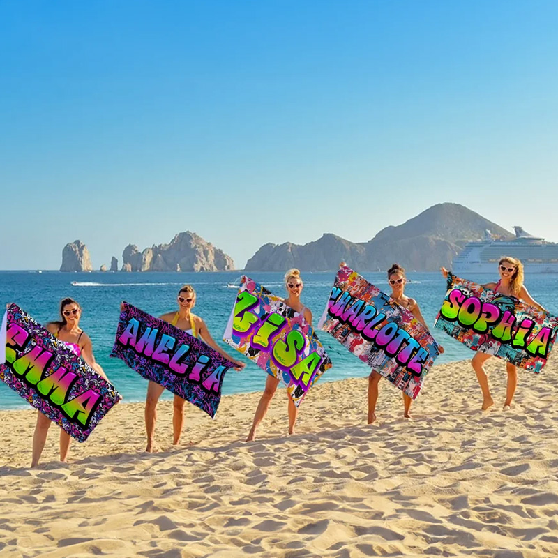 Personalized Stylish Graffiti Oversized Quick Dry Beach Towel with Name Beach Party Travel Essentials Birthday Gift for Kids Family