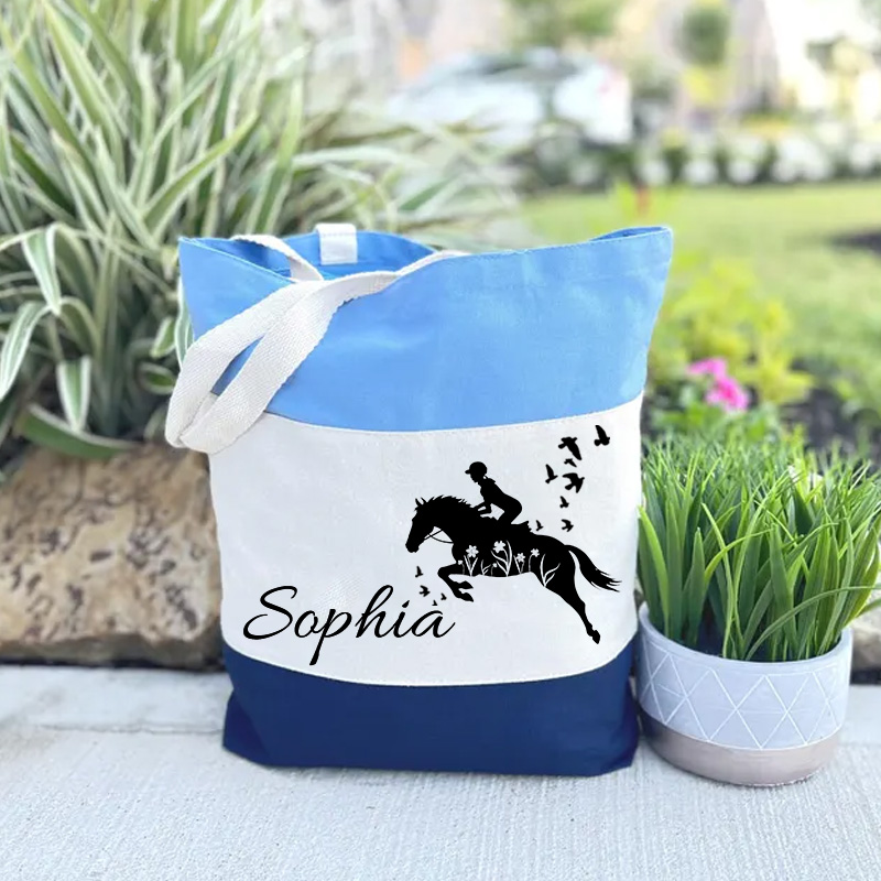 Personalized Floral Horse Birth Month Flower Tote Bag Horse Lover Horseback Riding Farm Gift for Girl Equestrian Riding Lovers
