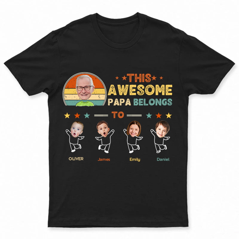 Personalized Awesome Papa Shirt Custom Grandpa Tee With Grandkids Names And Photos Fathers Day Birthday Gift From Grandkids