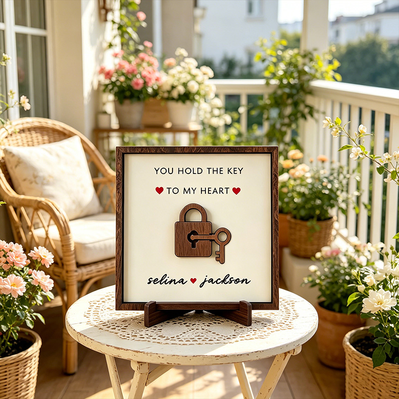 Personalized You Hold The Key to My Heart Couple Wooden Sign Plaque Custom Wooden Sign Gift for Couple Valentine's Day Gift for Couple