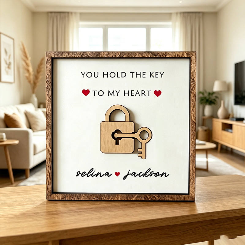 Personalized Wooden You Hold The Key to My Heart Couple Wooden Sign Plaque Custom Wooden Sign Gift for Couple Valentine's Day Gift for Couple
