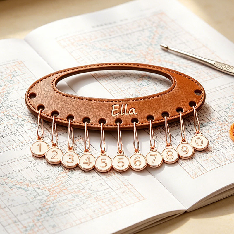 Personalized Removable Plastic Leather Wood Counting Number Stitch Markers Charm with Engraved Name and Holder Birthday Gift for Crochet Knitting Lovers