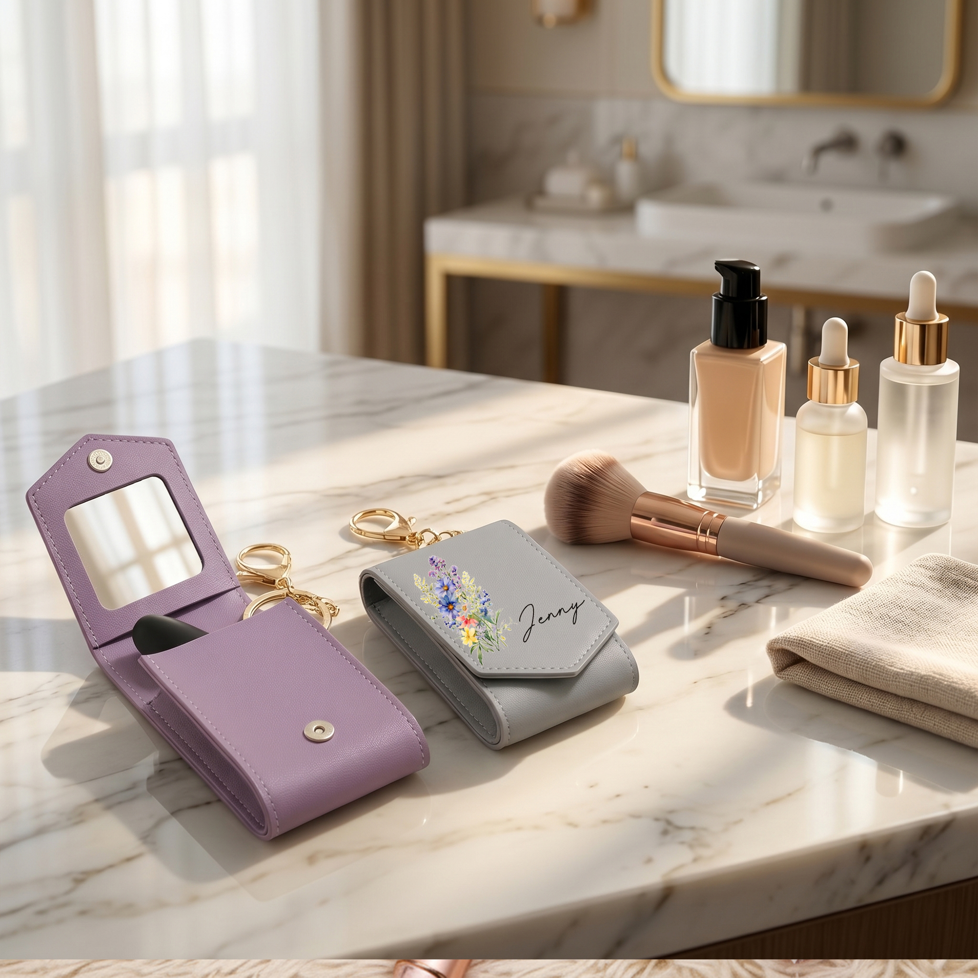 Personalized Lipstick Holder with Birth Flower  Custom Name PU Leather Mini Cosmetic Case Portable Multi Lipstick Storage Pouch Gift for Her