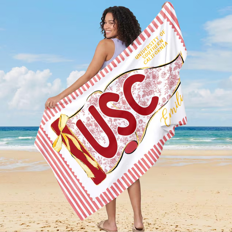 Personalized College Beach Towel Custom University Letters Graduation Gift Soft Striped Blanket